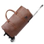 Rolling Duffel Bags with Wheels,Waterproof Duffle Bags with Removable Rollers Carry on Duffel Bag with Wheels Leather Duffle Bags with Shoes Compartment for Men and Women, Brown-Detachable, 20.5 x