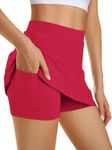 AUTOMET Women's Mini Tennis Skirt 2024 Athletic Cute Golf Skorts with Pockets Y2K Summer Gym Workout Outfits Red 2XL