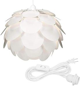 kwmobile Hanging Puzzle Lamp Kit - Blossom 15.75" (40cm) Modern Ceiling Pendant Light with 62-Piece Shade to Assemble and 15ft Plug-in Power Cord