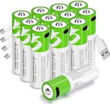 volkate Rechargeable Lithium AA Batteries 12 Pack, 1.5V 2600mWh USB Double AA Battery with 4-in-1 USB-C Charging Cable, 1200 Cycles, for Blink Camera, TV Remote, Xbox Controller, Electric Toy