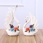 kartfury Lucky Swan Lover Figurines Ceramic Couple Swan Pair Showpiece Home Decor Craft Ornament Gift Set of 2 (Color Flower)