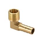 sourcing map Brass Barb Hose Fitting, 90 Degree Elbow 10mm Barbed to 3/8 PT Male Pipe Adapter Connector