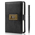 WEMATE Journal with Lock, Diary with Lock 192 Pages, Password Notebook, Pen & Gift Box - Perfect for Men and Women - 4.3X 6.18in (Black)