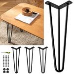 10" 3-Rod Solid Metal Hairpin Legs (Set of 4) - Heavy Duty Black Furniture Legs (900 Lbs), DIY Metal Legs Project with Rubber Floor Protector for Coffee Cabinets, Sofas, Desk Chairs, Nightstands