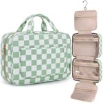BAGSMART Toiletry Bag Travel Bag with Hanging Hook, Water-resistant Makeup Cosmetic Bag Travel Organizer for Accessories, Shampoo, Full-size Container, Toiletries (Green Checkerboard, Large)