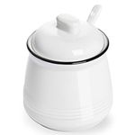 MUZITY Porcelain Salt Bowl with Lid and Spoon,Ceramic Sugar Bowl,12oz White