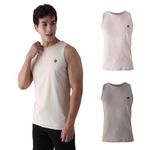 ALMO - Mens Cotton Vests | Tank Top for Men | Melange Normal Fit, Light Weight, Soft Fabric | Ideal for Gym/Running/Sports wear | Off-White, Peach, Brown | Size L