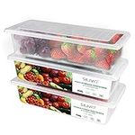 Fridge Organiser with Lids, SILIVO Food Storage Containers with Draining Grid, Fridge Organiser for Storing Fresh Fruit, Vegetable and Cheese (3 x 1.5L)