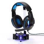 ENHANCE Headphone Stand for Gaming Headset with 4 Port USB Hub, Customizable LED Lighting, Flexible Acrylic Neck - Universal Headset Hanger for Headphones with Weighted Base, Desktop Accessories