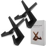 2 Pairs Rustic Black Cookbook Stand for Kitchen, Recipe Book Holder for Kitchen Counter, Wooden Cookbook Holder, Cook Book Holder Stand with Natural Wooden Grains (2 in Black)