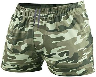 JEEING GEAR Men's Bodybuilding Gym Workout Fitness Shorts 3" Inseam Cotton with Pocket Green Camo Color Size XL