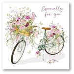 Nigel Quiney Female Birthday Card - General Card for Women - Bicycle and Floral Basket with Foil Details - Eco-Friendly and Recyclable