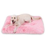 Jaspuriea Medium Dog Bed Washable Dog Crate Mattress Calming Fluffy Anti Anxiety Dog Beds Deluxe Plush Dog Mat with Anti-Slip Bottom, Pink, 75x50x7cm