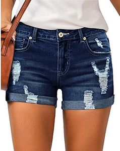LookbookStore Jean Shorts for Women Summer Casual High Waisted Rolled Hem Distressed Jeans Womens Denim Jorts Y2K Ripped Denim Jean Shorts Classic Blue Size S