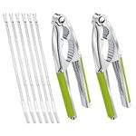 Anglekai Nut Crackers, 8Pcs Multi-Purpose Cracker Tools - Stainless Steel Seafood Pecan Crackers Forks, Non-slip Handle Walnut Cracker Tools, Lobster Crab Leg Cracker Nut Cracking Tools (Green)