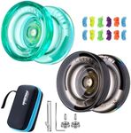 MAGICYOYO K2 Crystal Yoyo Pack of 2, Responsive Yoyo for Kids, Dual Funtion Yoyos Professional with 2 Unresponsive Yoyo Bearing + 12 Yoyo Strings, Yoyo Case, Bearing Removal, Axle Tool (Green + Black)