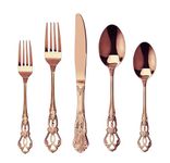 Runfly Gorgeous Retro Royal Rose Gold/Copper Stainless Steel 20 Pieces Flatware Set, Silverware Set, Anti-Rust Stainless Steel Gold Cutlery Set Utensils Including Fork Spoon and Knife