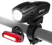 BV Super Bright Bike Light Set USB Rechargeable - Headlight & Taillight, Waterproof IP44 Bicycle Light, 3 Light Modes Including Flash Mode for Safety, Easy to Install and Fits All Bicycles