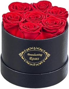 Beaulasting Roses Preserved Roses Box Eternity Roses Real Roses Gifts for Her Valentine's Day Christmas Anniversary Birthday Mother's Day (Round Black Box, 7 Red Roses)