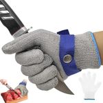 HASTHIP® 1Pc Stainless Steel Mesh Gloves, Anti-Cut Level-9 Protection Work Gloves, Adjustable Fit, Puncture Proof Glove for Meat Processing, Fish Handling, Metal & Wood Work (Large)
