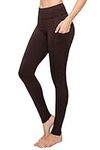 SATINA High Waisted Leggings for Women with Pockets | Women’s Leggings with Pockets | Yoga Pants | Regular & Plus Sizes Brown