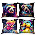 Tucocoo 4 Pcs Animals Pillow Covers Square Pillow Cushion Cases 18x18 Inches, Funny Sloth Puppy Pillow Cases Decorative Modern Graffiti Chicken Duck Pillowcase for Sofa Bed Couch Throw Pillow Covers