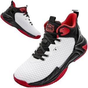 Beita Basketball Shoes for Men High Upper Sneakers Breathable Sports Shoes Anti Slip White Red