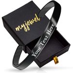 Myjewel Personalized Gold-Plated Stainless-Steel Cuff Bracelet with Free Custom Inspirational Text Engrave Name Mantra Text Minimalist Bracelet for Men & Women (6MM Black)