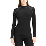 TERODACO Rash Vest Women Quick Dry SPF50 Swim Top Women Long Sleeve Stretchy Rash Guard Ladies Swimsuit Surfing Wetsuit Top,Soft Lightweight Seamless 116 Black Grey L