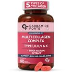 Carbamide Forte Multi Collagen Supplements For Skin | Collagen Tablets For Women & Men | Skin Supplements For Glowing Skin | Hydrolyzed Peptides With Type I, II, III, V & X - 90 Tablets