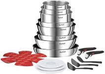 Tefal Ingenio Detachable Handle Pan 20pcs, Stainless Steel, Compact, Compatible with All hobs Induction & Oven, 2-in-1 Pans and bakeware Set, Stackable cookware Set Ideal for Small Kitchen storages