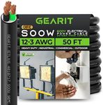 GearIT 12/3 12 AWG Portable Power Cable (50 Feet - 3 Conductor) SOOW 600V 12 Gauge Electric Wire for Motor Leads, Portable Lights, Battery Chargers, Stage Lights and Machinery -50ft Electrical Cord