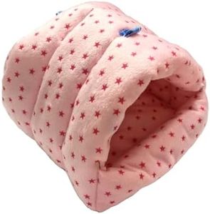 WOWOWMEOW Small Animals Warm Hanging Cage Cave Bed for Hamsters, Guinea-Pigs, Rats, Rabbit and Chinchillas (L, Star-Pink)