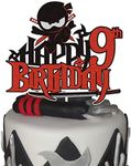 Ninja Happy 9th Birthday Cake Topper Black Red Glitter 9 Nine Years Old Birthday Karate Kung Fu Warriors Cake Decoration Happy Ninth Birthday Ninja Anime Theme Party Birthday Supplies for Boys Kids