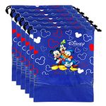 Kuber Industries Shoe Cover For Traveling|Disney Team Mickey Print Non Woven Drawstring Bag|Shoe Bags For Shoes, Slipper, Heels|Transparent Window|Pack of 6 (Blue)