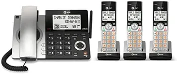 AT&T CL84307 Dect 6.0 Expandable Corded/Cordless Phone with Smart Call Blocker, Silver/Black with 3 Handsets