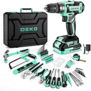 Drill Tool Kit Set: 20V Cordless Power Drill Tool Box with Battery Electric Drill Driver for Men Home Hand Repair Basic Toolbox Tools Sets Drills Case, Turquoise