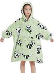 Summshall Wearable Blanket Sweatshirt for Kid Girls Boys, Oversized Hug Warm Comfortable Thick Flannel Hooded Blanket with Sleeves and Giant Pocket Panda