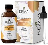 KRIAA Goodness Sweet Orange Essential Oil 4oz with Dropper - Pure & Organic Aromatherapy for Diffuser, Spray, Soap, Massage, Candles, Body Wash, Shower Steamers, and Multi-Use Fragrance Huile Essentielle