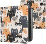 kwmobile Case Compatible with Kobo Libra Colour Case - PU Cover w/Strap - Cats Orange/Black/White