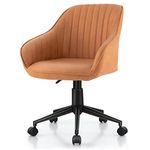 COSTWAY Leather Home Office Chair, Adjustable Swivel Rolling Leisure Accent Chair with Ergonomic Arms & Backrest, Upholstered Mid-Back Computer Task Desk Chair for Home Office Living Room Study (1)