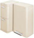 Caraway Rectangular Trash and Recycling Duo - Stainless Steel 13 Gallon Step Trash Can and 2-Drawer Recycling Bin - Cream
