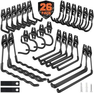 Nacial 26 Pack Garage Hooks Heavy Duty, Utility Steel Garage Storage Hooks with 2 Extension Cord Storage Straps, Utility Garage Wall Mount Hooks for Hanging Bike, Ladder and Garden Tools, Black