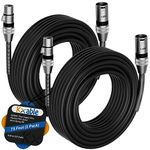 XLR to XLR Cable (75 Feet, 2 Pack) Multiple Premium XLR Microphone Cables, Heavy Duty 22AWG OFC XLR Male to Female Cord, 3-Pin Shielded Mic Speaker Cable, Zinc Alloy Connectors, Metal Spring SR, Black