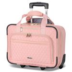 Lekeinchi Laptop Bag with Wheels, Softside Hand Luggage Rolling Briefcase Women Laptop Trolley Case with 2 Wheels for Work/Travel/Business, Waterproof Underseat Cabin Bags, Pink