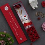 eCraftIndia Red Valentine Day Gift Box with Teddy, Rose Showpiece, and 6 Flowers - Valentine Gift for Girlfriend Boyfriend Husband Wife - Valentine Day Gifts - Valentine Day Decoration Items