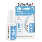 BetterYou Vitamin D 1000 IU Daily Oral Spray, Pill-free Vitamin D3 Supplement, Helps Maintain Vitamin D Levels, 3-month Supply, Made in the UK, Natural Peppermint Flavour