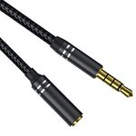 3.5mm Audio Cable(6Ft/1.8M), Male to Female AUX Cable, Auxiliary Headphone Extension Cable, 4 Pole Hi-Fi Stereo Jack Cord for Car, Home Speaker, Smartphone, Laptop, PC, iPad, (Braided Black-1 Pack)