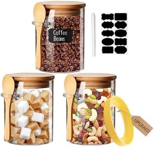 Glass Jars with Airtight Lid and Spoon, Glass Food Storage Jars Containers, Overnight Oats Containers with Lids, Decorative Kitchen Jars for Coffee/Tea/Sugar/Spice, Bath Salt Containers 530ML 3PCS