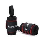 Amazon Brand - Symactive Weight Lifting Hand Grip & Wrist Supporter Band with Thumb Loop Straps for Gym, Made of Velcro & Elastic Band for Men & Women (Red/Black), Free Size